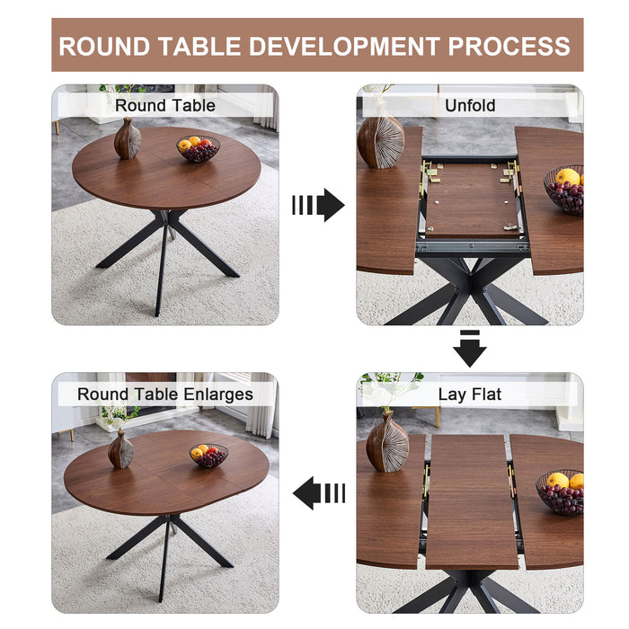Extendable Round Dining Table - Walnut