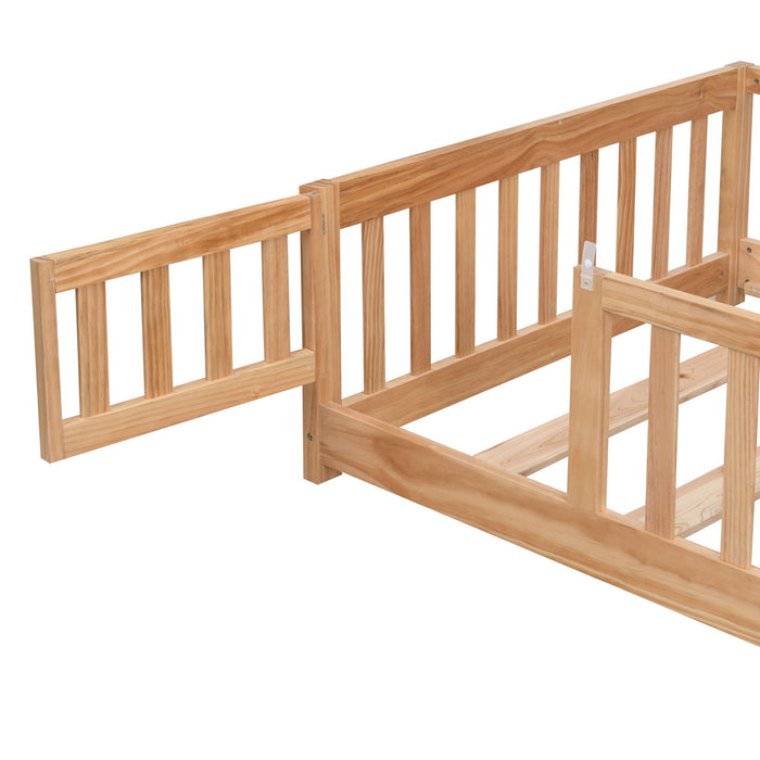 Solid Floor Bed With Door And Fence For Children