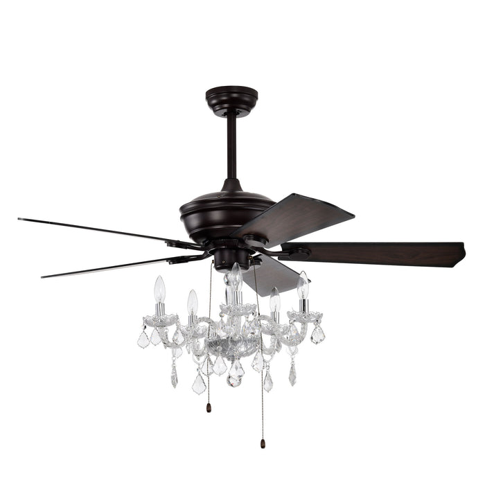 52" Crystal Shade Ceiling Fan Lamp, 3 Speed, 4 Timing, 5 Reversible Blades Crystal Ceiling Fan, 5 Pieces X E12 (No Include Bulb), Hand Pull Chain - Matte Black