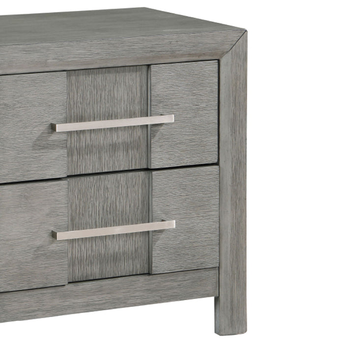 Modern 2 Drawer Nightstand In Gray Finish With Silver Metal Handles, Contemporary Bedside Table With Smooth Glide Drawers