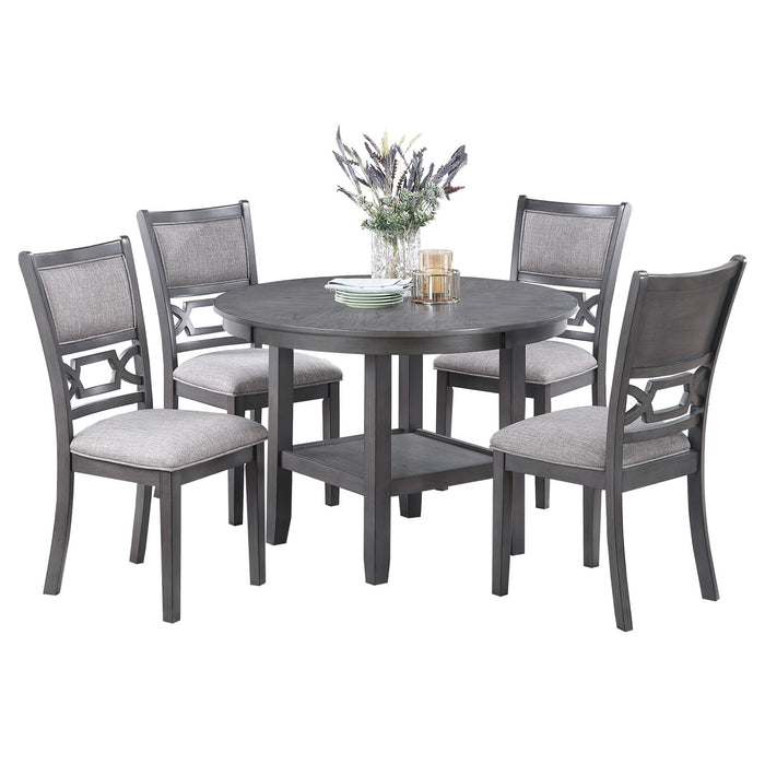 5 Piece Dining Set With Storage Shelves Round Table And Upholstered Side Chairs - Gray