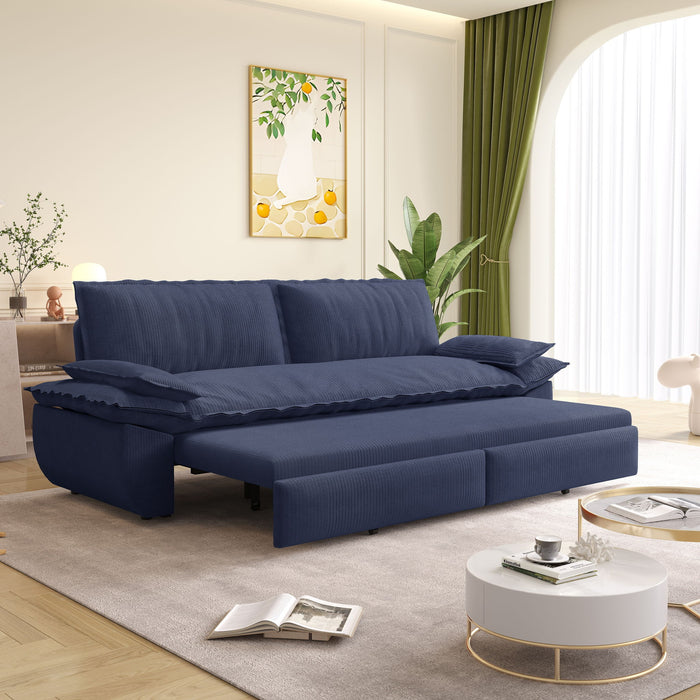 Queen Pull Out 3 In 1 Convertible Sleeper Sofa Bed - Blue