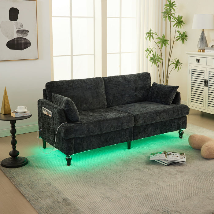 Chenille 2 Seater Sofa With LED Light, USB Charging Port, And Storage Bag