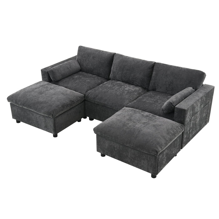 Modular Sectional With Storage Pockets, 5 Seat U Shaped Couch Set With Pillows, Free Combination Modern Cloud Sofa With 2 Movable Ottoman