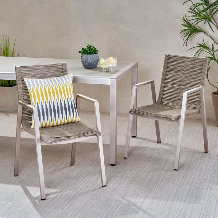 Outdoor Modern Aluminum Dining Chair Set With Rope Sea (Set of 2)