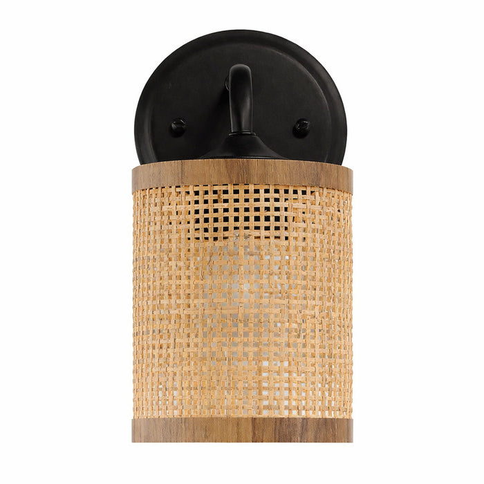 Reef - Single Lights Wall Sconce With Natural Shade Rustic Wicker Wall Light - Black / Rattan