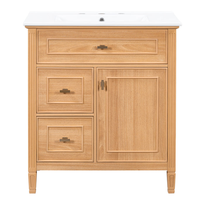 Bathroom Vanity With Sink, Flip Drawer & Adjustable Shelf - Natural