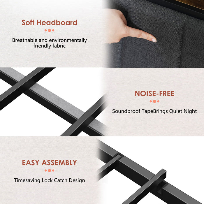 Upholstered Platform Bed Frame With Storage Drawers, USB Ports, LED Lights