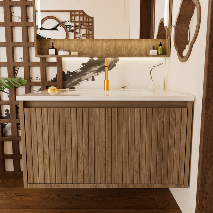 Wall Mounted Floating Bathroom Vanity With Sink And Drawers