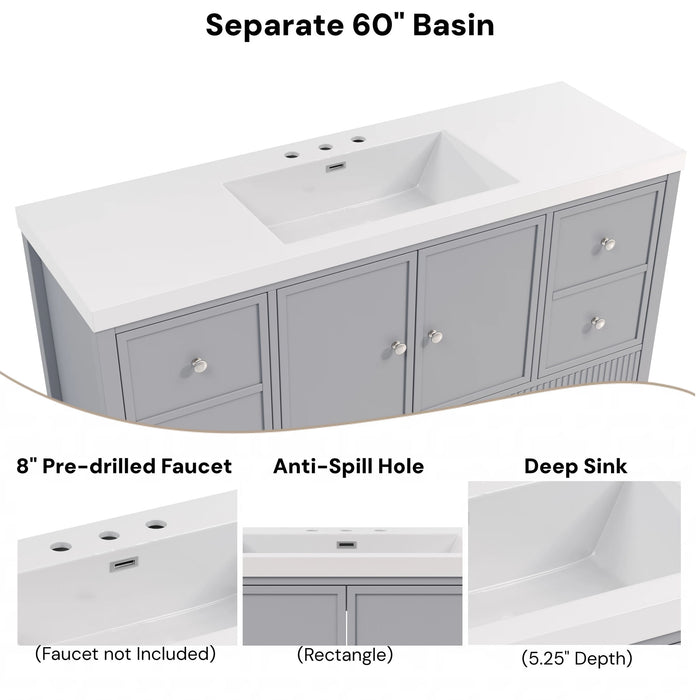 Bathroom Vanity With Separate Sink, Soft Close Doors And 4 Drawers