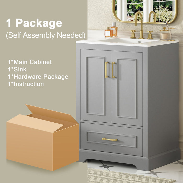 Bathroom Vanity With Sink, 1 Divided Drawer And 2 Soft Close Doors With Double Shelf