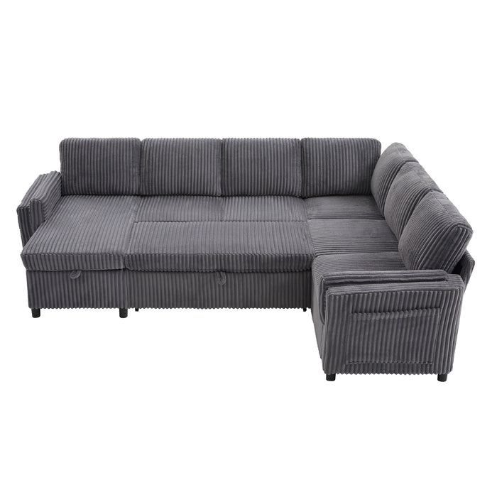 Convertible U-Shaped Sectional Sofa Bed With USB Ports And Storage