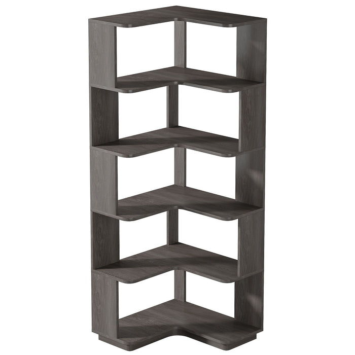 6 Tier Corner Bookshelf, L-Shaped Freestanding Shelf With Anti Drop Panels