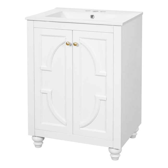 Bathroom Vanity With Ornate Elliptical Motif, Soft Close Hinges