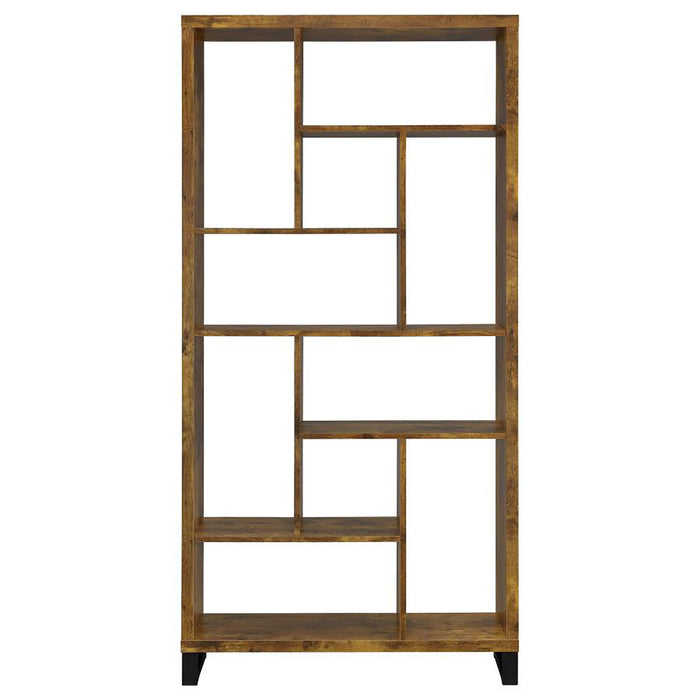 6 Tier Rectangular Bookcase With Accents - Brown