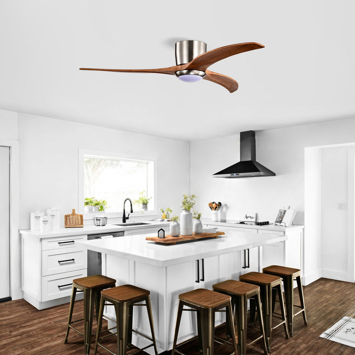 Flush Mount Fan Light, 3 Blades Ceiling Fan With Lights Remote Control, Quiet DC Motor, 6 Speed - Nickel