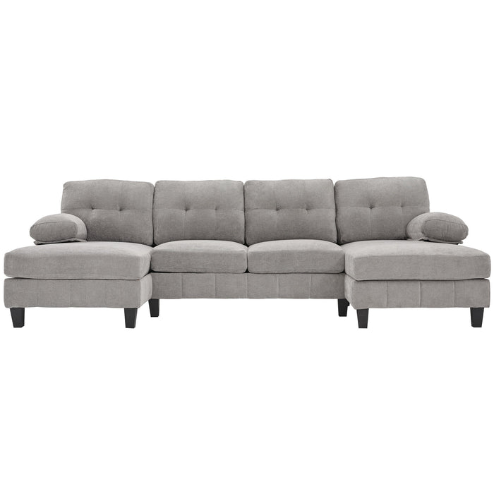 U-Shaped Sectional Sofa 103.5" Black Chenille Fabric Couch With Dual Chaise Lounges, Storage Pockets, Armrest Pillows
