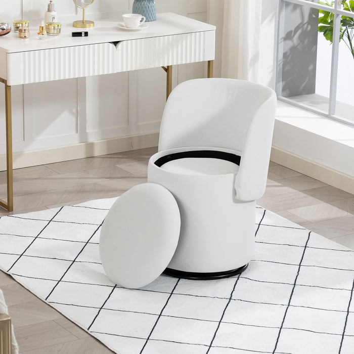 Barrel Chair With Built In Storage, 360° Swivel - Beige