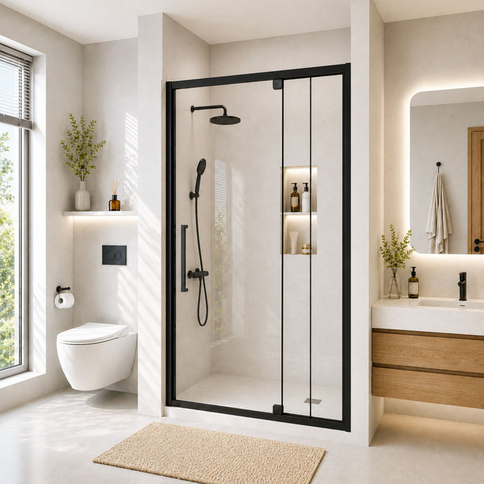 Semi-Frameless Pivot Hinged Shower Door, Reversible Design