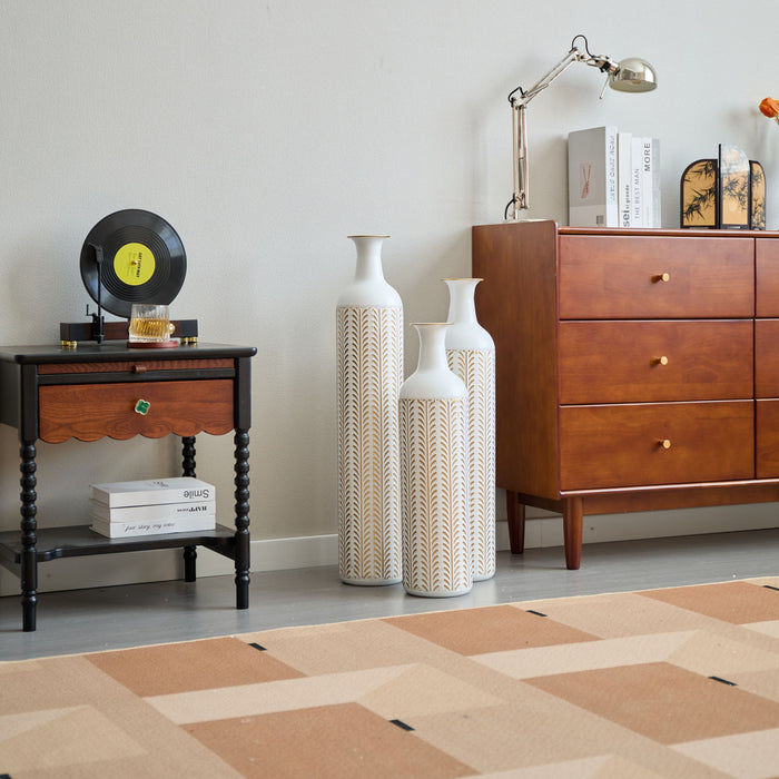 Floor Metal Vase Modern Style Decoration Home Metal Vase 3 Piece Set Gorgeous Home Decoration Large Glazed Metal Vase - Gold / White