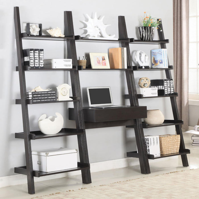 Ladder 5 Shelf Bookcase With Spacious Storage - Brown