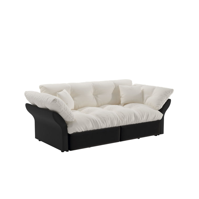 Queen Pull Out, 3 In 1 Convertible Sleeper Tufted Sofa & 2 Soft Pillows