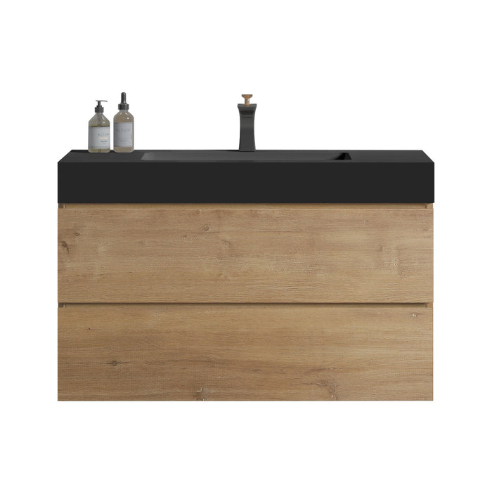 Alice - Natural Oak Bathroom Vanity With Sink, Large Storage Wall Mounted Floating Bathroom Vanity For Modern Bathroom, One-Piece Sink Basin Without Drain