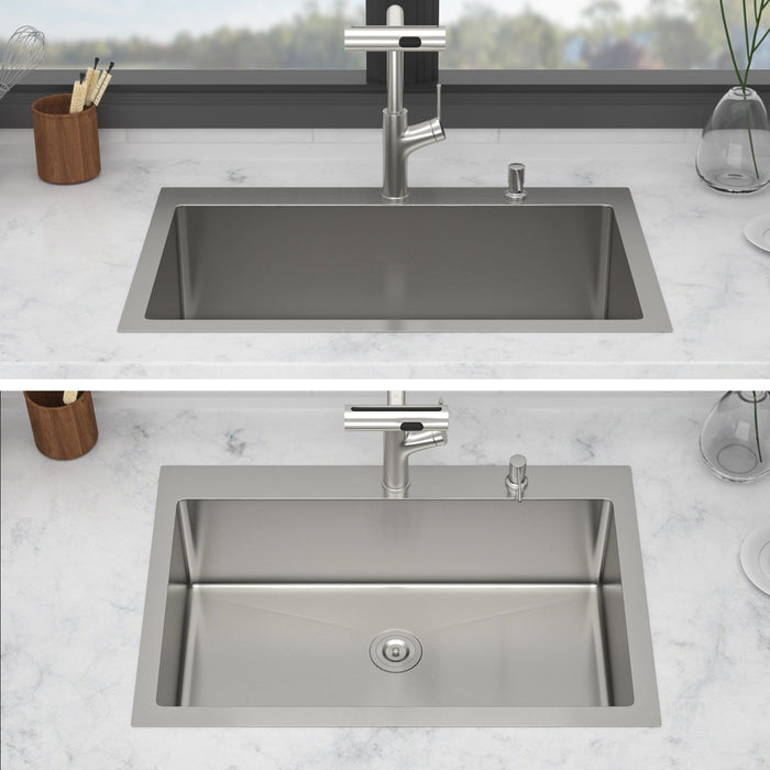 Drop-In Kitchen Sink With Pull-Out Faucet And Soap Dispenser