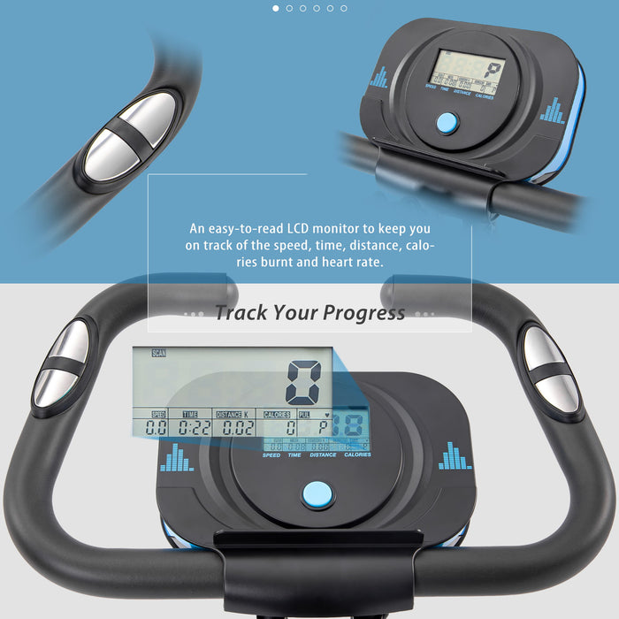 Exercise Bike Folding Stationary Bikes For Home With 16 Level Magnetic Resistance