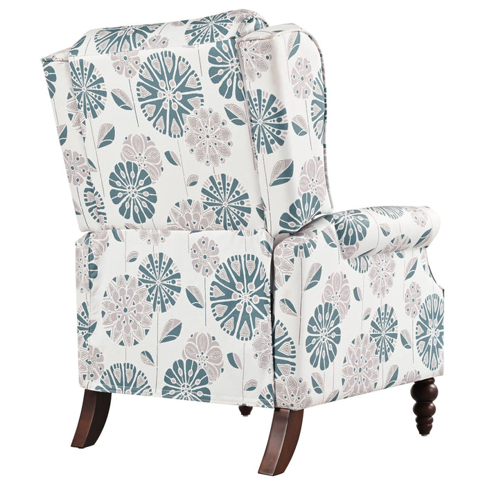 Push Back Recliner Chair Upholstered Recliner Armchair With Classic Wing Back And Solid Gourd-Shaped Legs