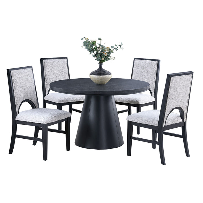 5 Piece Round Dining Set With Upholstered Chairs - Black / White