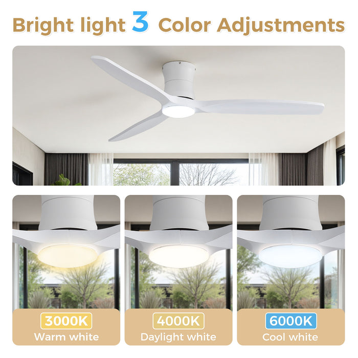 52" Ceiling Fan With Light, Dimmable DC Reversible Motor, 3 Blades