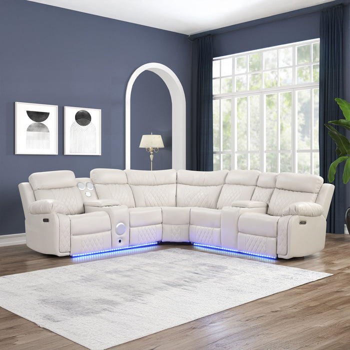 Lacrosse - Power Reclining Sectional Sofa & Bluetooth Speakers, LED Lights, Console Storage, Cup Holders And USB Charging - Beige