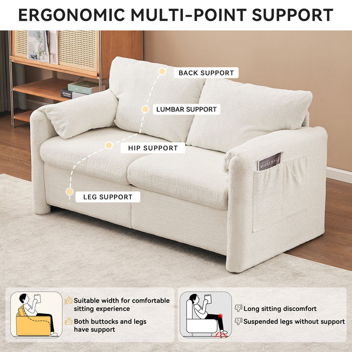 Modern Loveseat Sofa 2 Seater Plush Chenille Fabric Couch With High Density Foam Cushions - Ivory White