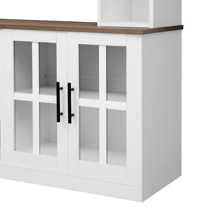 Wall Unit Entertainment Center With Bookshelves For TVs Up To 80", Tempered Glass Doors And Adjustable Shelves