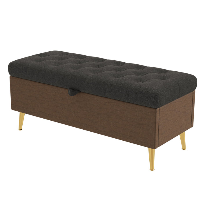 Modern Tufted Storage Ottoman Bench With Metal Legs