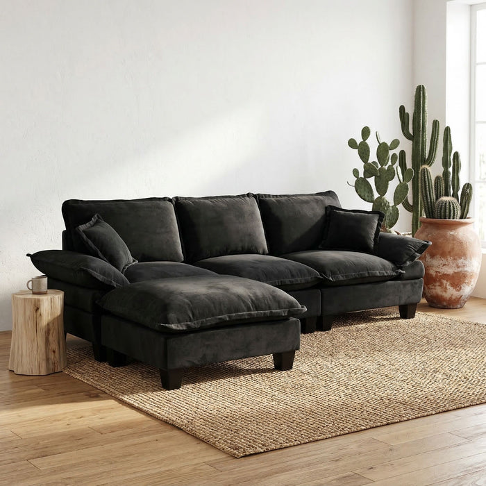Modular Sectional Sofa With Movable Ottoman & Pillows