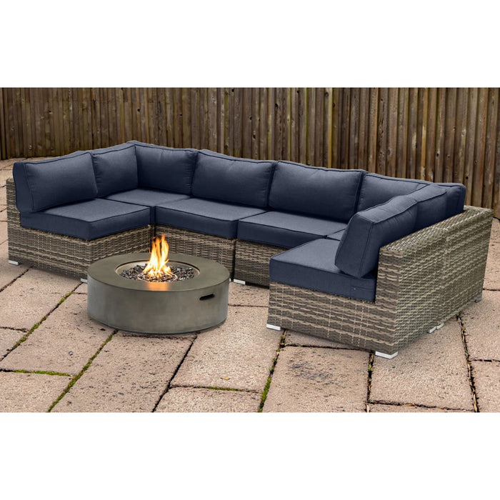 Outdoor 7 Piece Sectional Seating Group With Cushions And Fire Pit - Gray / Navy