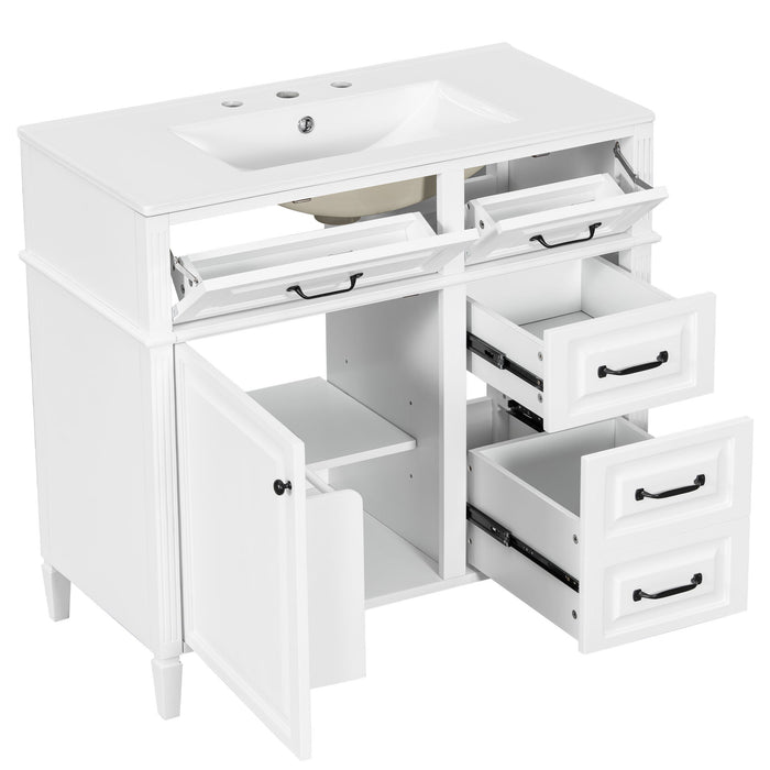 Modern Bathroom Vanity With Sink Top, Flip Drawer Design