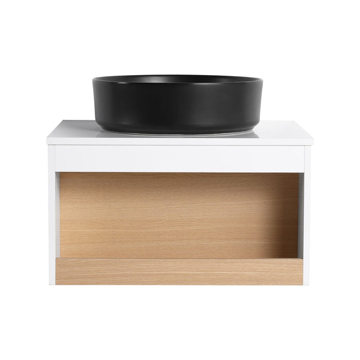 Floating Bathroom Vanity With Glossy Round Vessel Sink