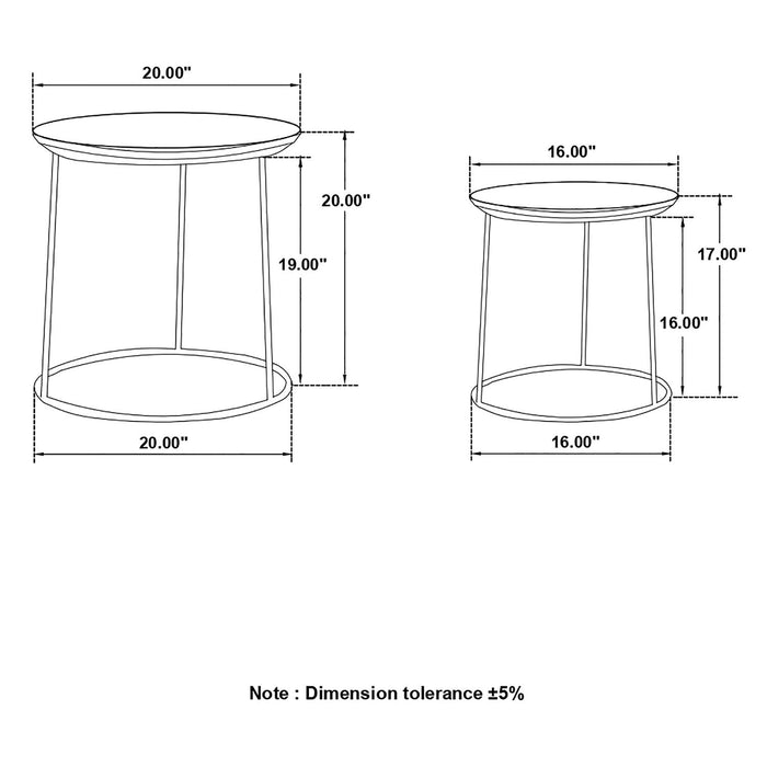2 Piece Nesting Table With Embossed Tops And Base - Black