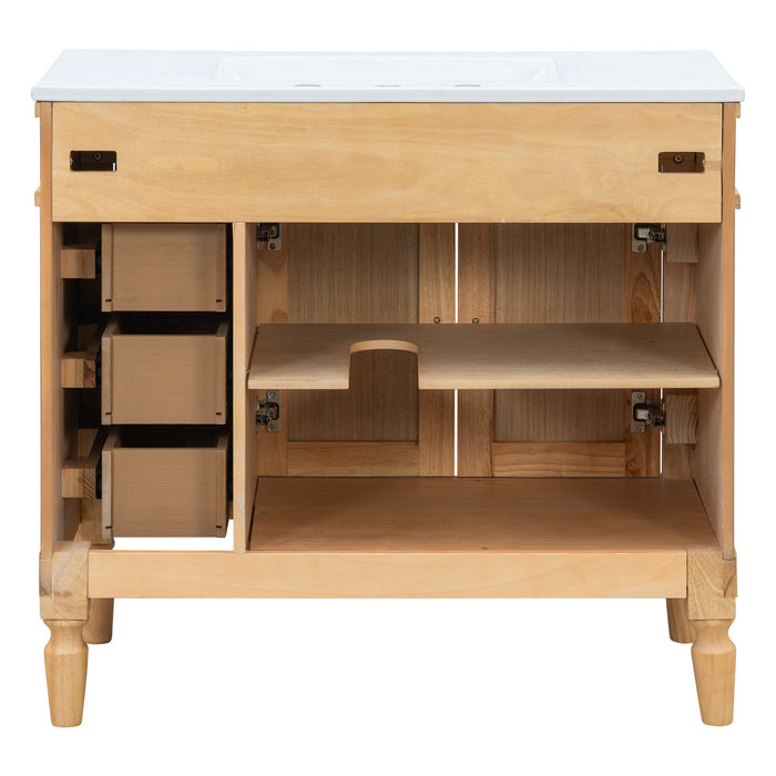 Modern Bathroom Vanity With Ceramic Sink, Soft Close Doors, Adjustable Shelves