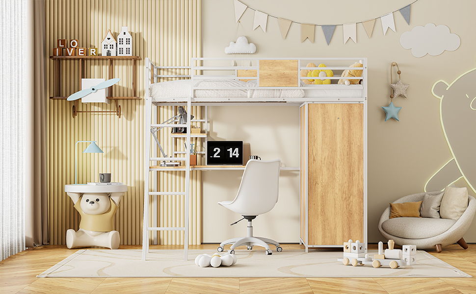 Loft Bed With L Shape Desk And Wardrobe