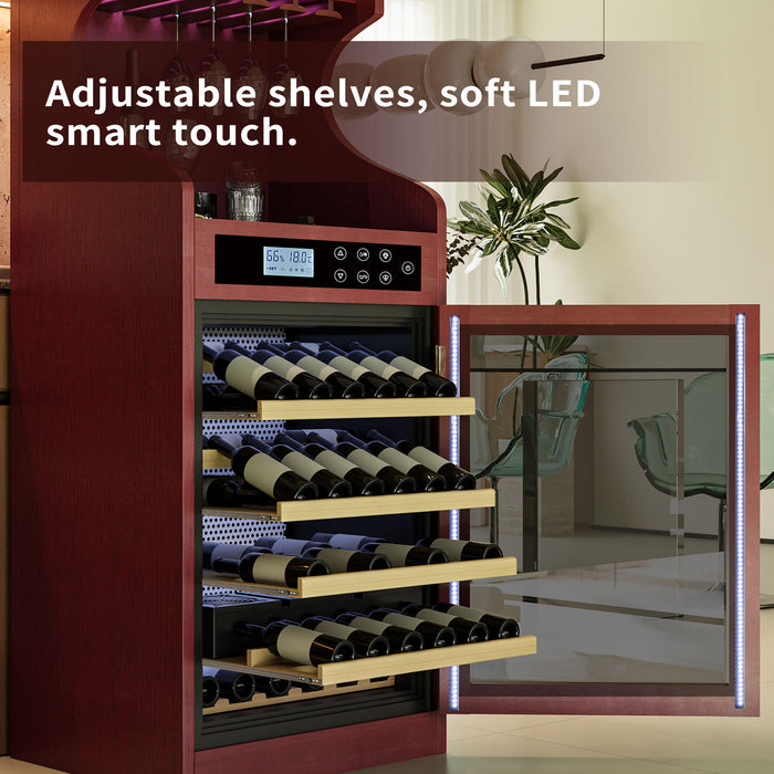 Wine Cooler Cabinet With Touch Control, 43 Bottle Capacity, Humidity & Temperature Regulation - Cherry