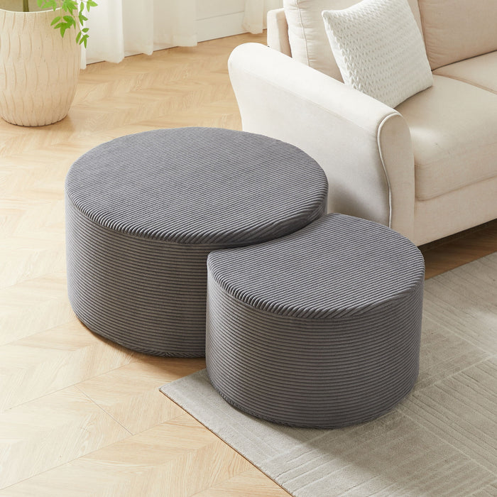 Modern Upholstered Round Coffee Table For Living Room (Set of 2)