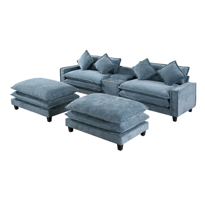 Modern Sectional Sofa With Removable Ottomans, USB Ports