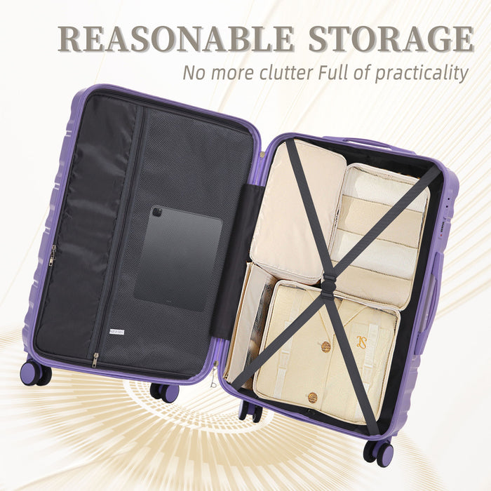 3 Piece 20" / 24" / 28" Spinner Luggage Set & Combination Lock, Durable Hard Shell With 360° Silent Wheels - Blue / Purple