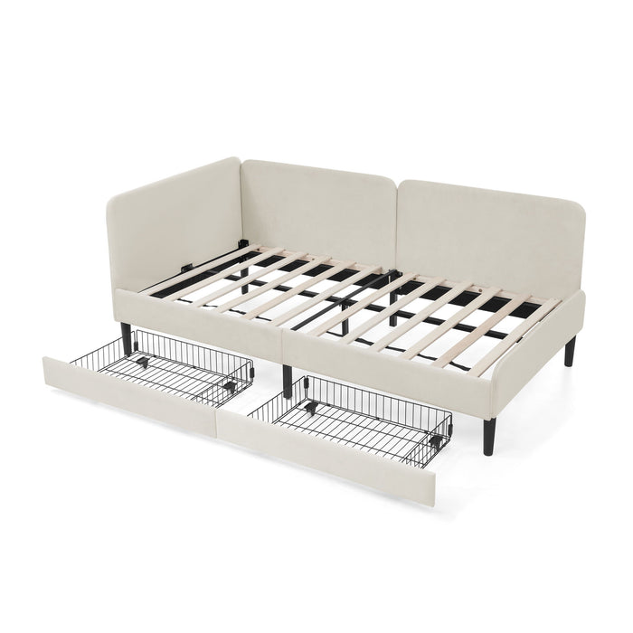 Upholstered Platform Bed Frame With 2 Storage Drawers And Adjustable Sofa Bed