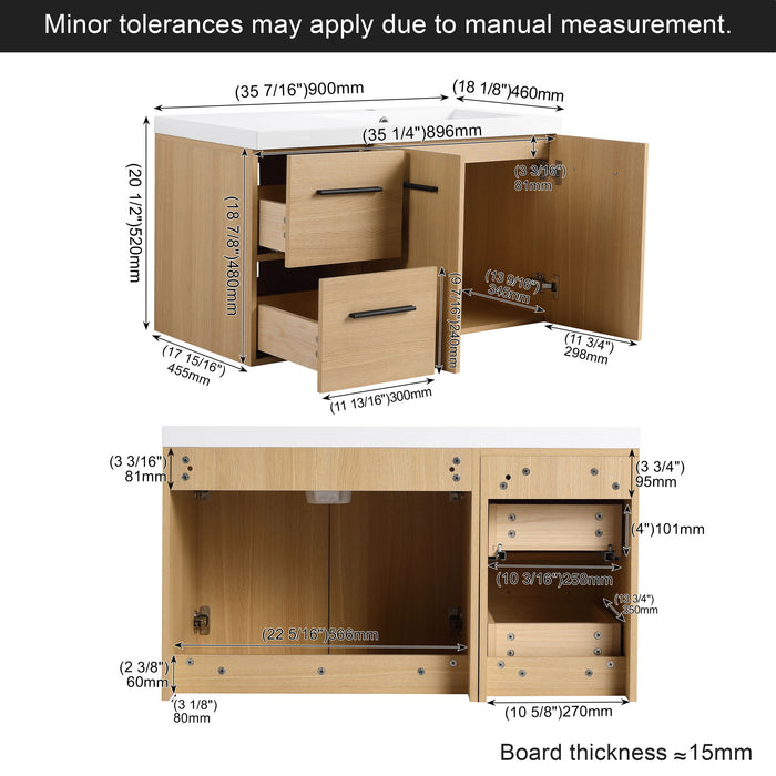 Wall Mounted Floating Bathroom Vanity With Sink, Door & Drawers Modular Cabinet