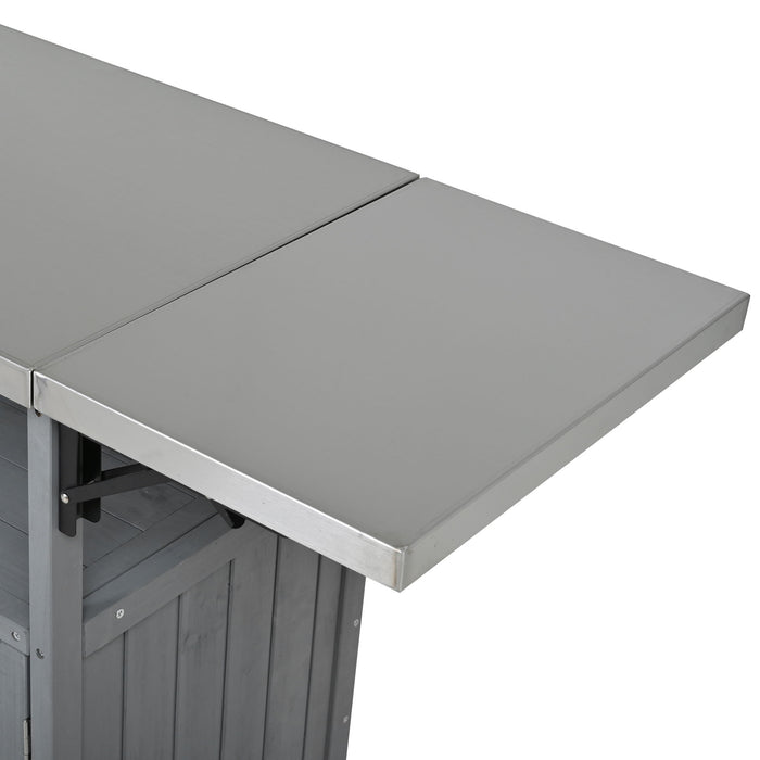 Foldable Outdoor Kitchen Island With Lockable Wheels, Storage Cabinet And Towel Rack For Patio